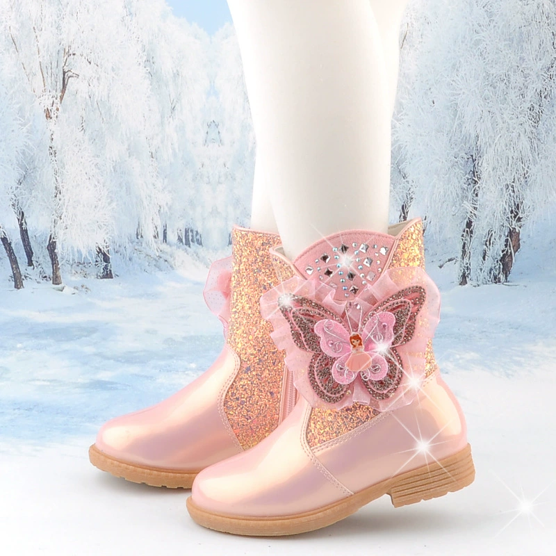 Детские уличные ботинки Martin короткие сапоги для девочек в стиле принцессы Эльзы весенне-осенние одиночные сапоги модные сапоги две хлопчатобумажные туфли розовые зимние