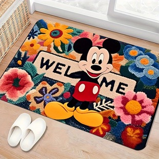 temu Hot Selling Mickey Crystal Velvet Door Mat Home Entrance Mat Bathroom Absorbent Non-slip Easy-care Foot Mat