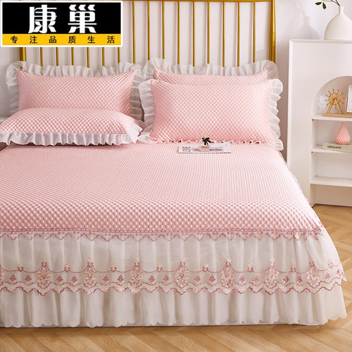 K9HX summer ice bean ice silk mat three-piece set new bed skirt style soft mat washable folding air-conditioned mat