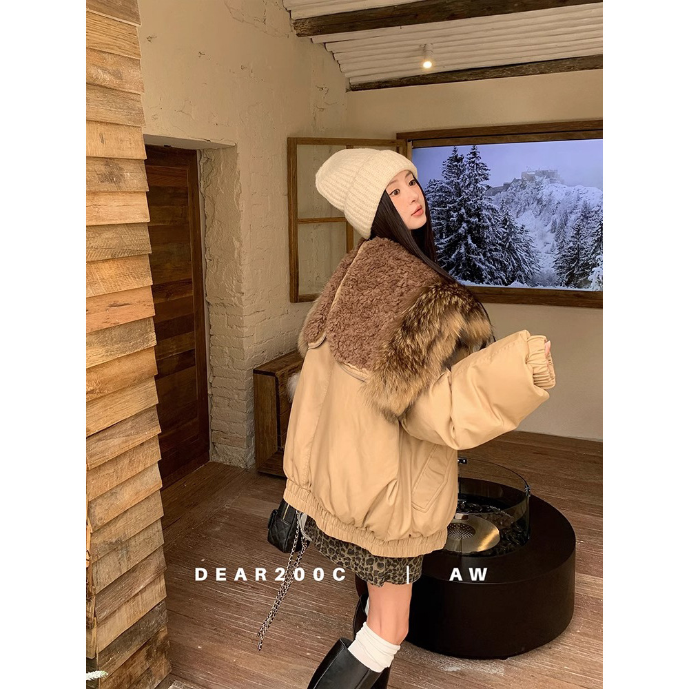 2707# “天使二代”冬新款大貉子毛领白鸭绒羽绒服派克服外套女