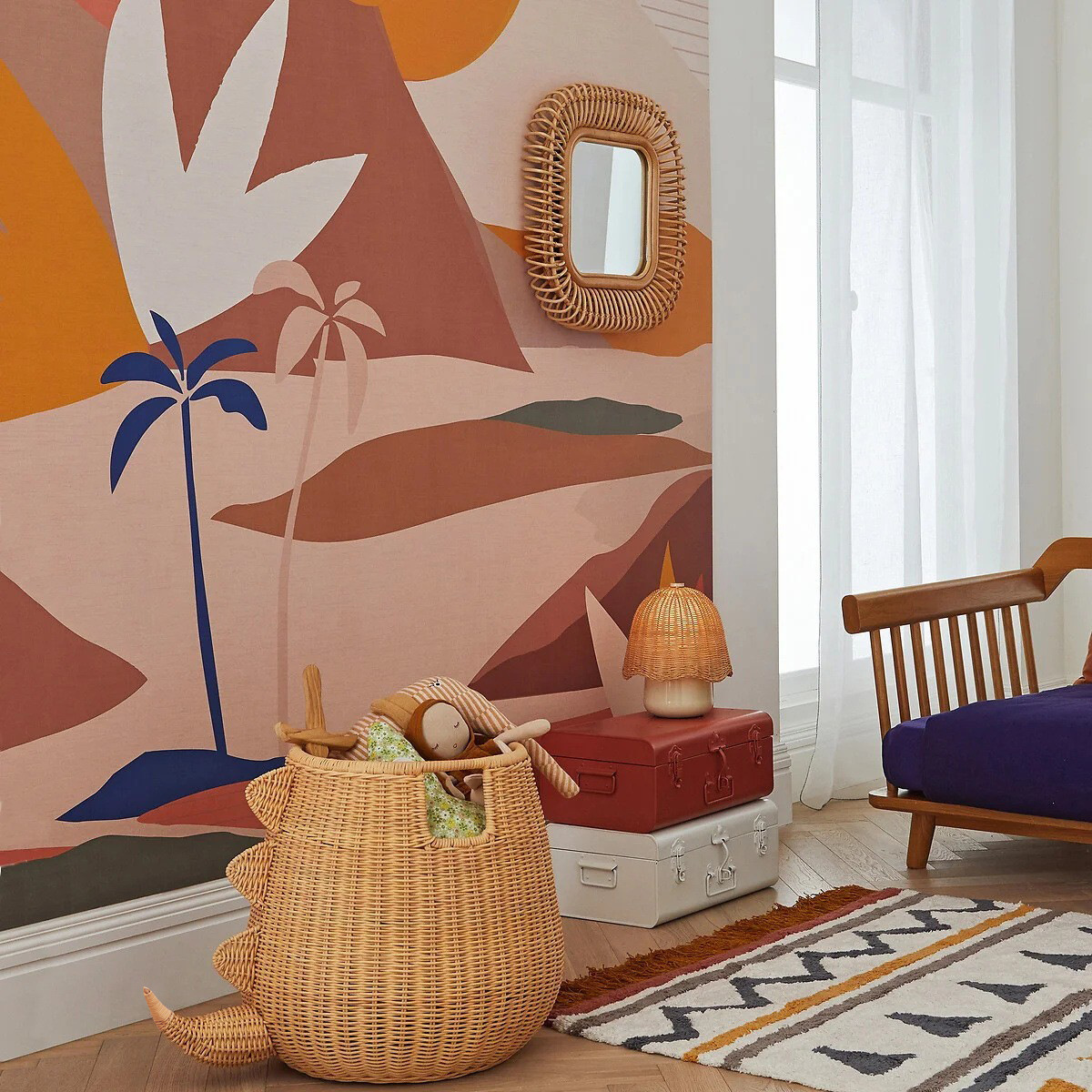 Ratán hecho a mano dinosaurio forma baño cesta de lavandería misceláneas cesta Hotel B & B decoración almacenamiento cesta de almacenamiento juguete