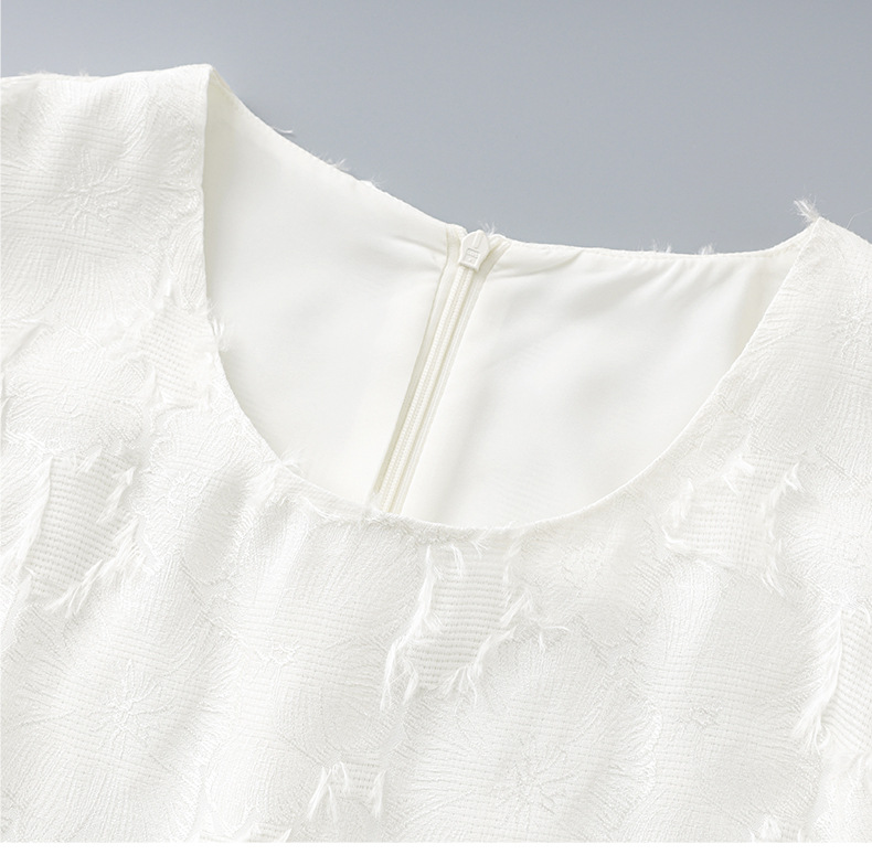 Váy liền nữ cổ tròn phối voan, họa tiết jacquard nổi, phong cách quý cô — Màu vàng chi tiết 20