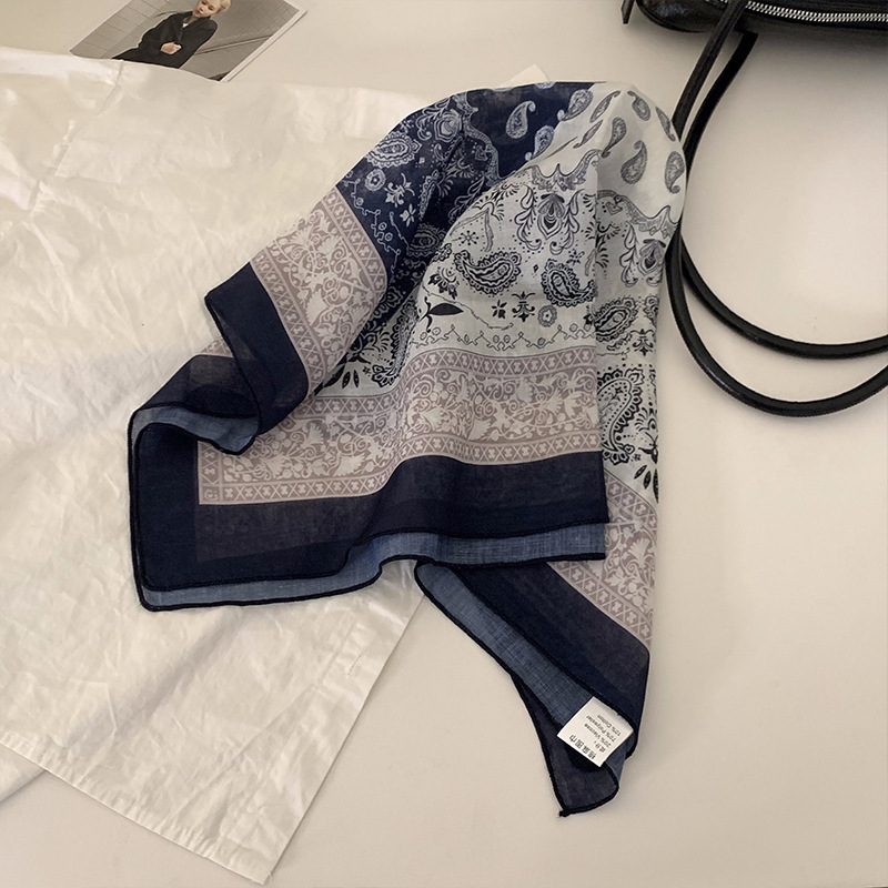 綿とリネンの夏の韓国の小さな正方形のスカーフ、女性用のフランスの芸術的な薄いシルクスカーフ、カシューナッツの花のスカーフ、髪を飾るネッカチーフ|undefined