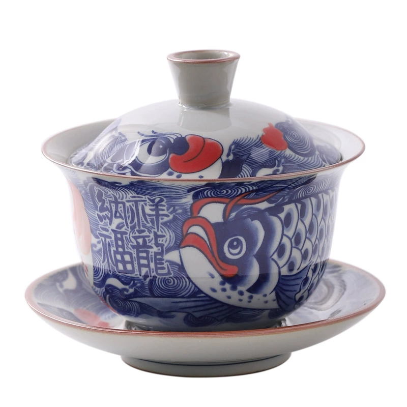 Antique blue and white ceramic retro tea cup, tea set