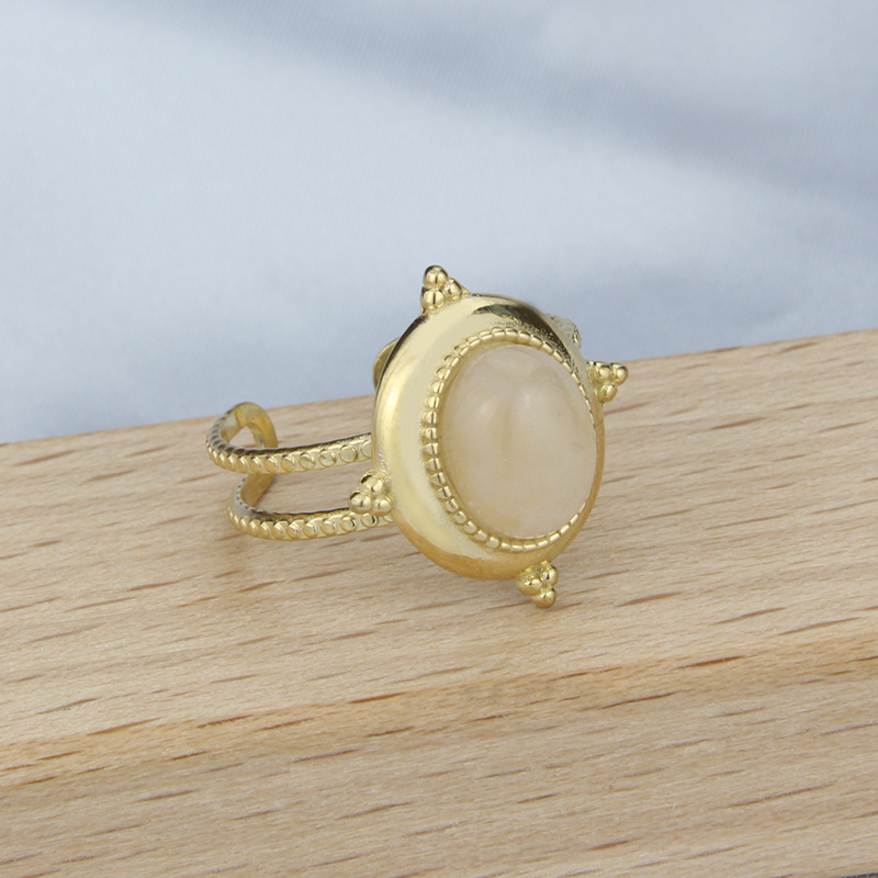 Simple Style Geometric Stainless Steel Open Ring Hollow Out Natural Stone Stainless Steel Rings