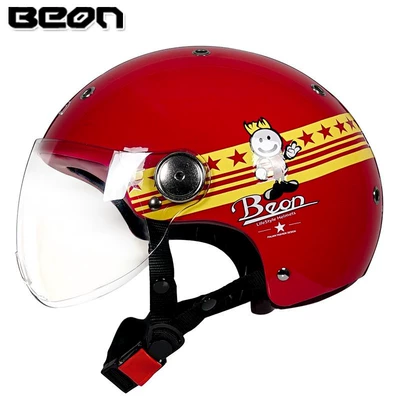 Unisex, All-Season Half Helmet, Electric | Motosiklet dəbilqələri - s-bright-red-and-yellow-boy-b103