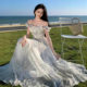Seaside Holiday Style Suspender Dress Yarn French Ruffled Beach dress Atmosphere Long Dress Elegant Fairy Style