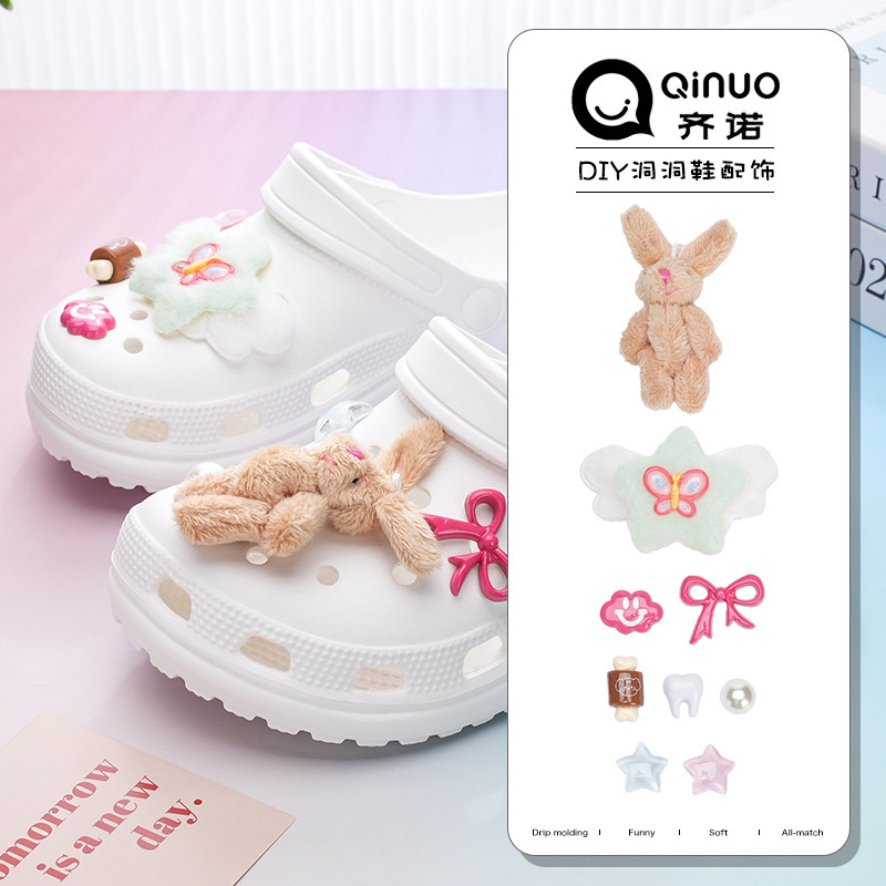 Croc Shoe Accessories Korean Style Shoe Charms Bear Jointed Rabbit Plush Doll Pendant Accessories Wholesale in Stock