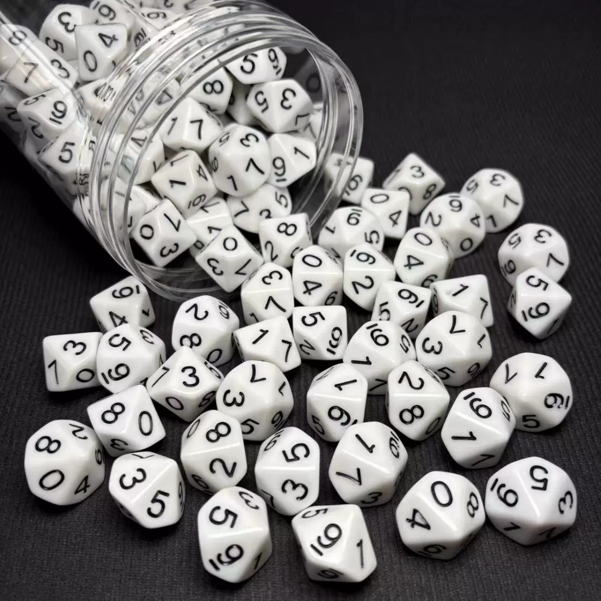 现货0-9数字DND投子跑团游戏教学d10桌游10面体COC白色骰子棋牌