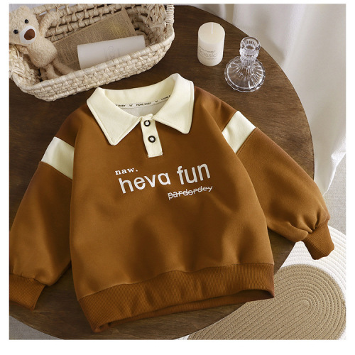 Men's Han Style Hooded Sweatshirt New Collar Polo Shirt Children Spring Autumn Loose Long Sleeve Shirt Toddler Casual Top Wholesale