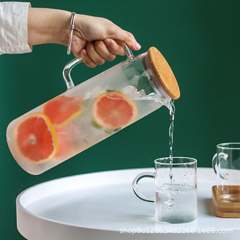 Tapa de acero inoxidable vidrio hervidor frío gran capacidad jugo bebida olla vidrio borosilicato cuerpo recto hervidor frío olla