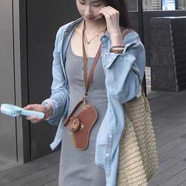 松弛感穿搭一整套简约通勤气质牛仔衬衫女秋季内搭吊带连衣裙套装