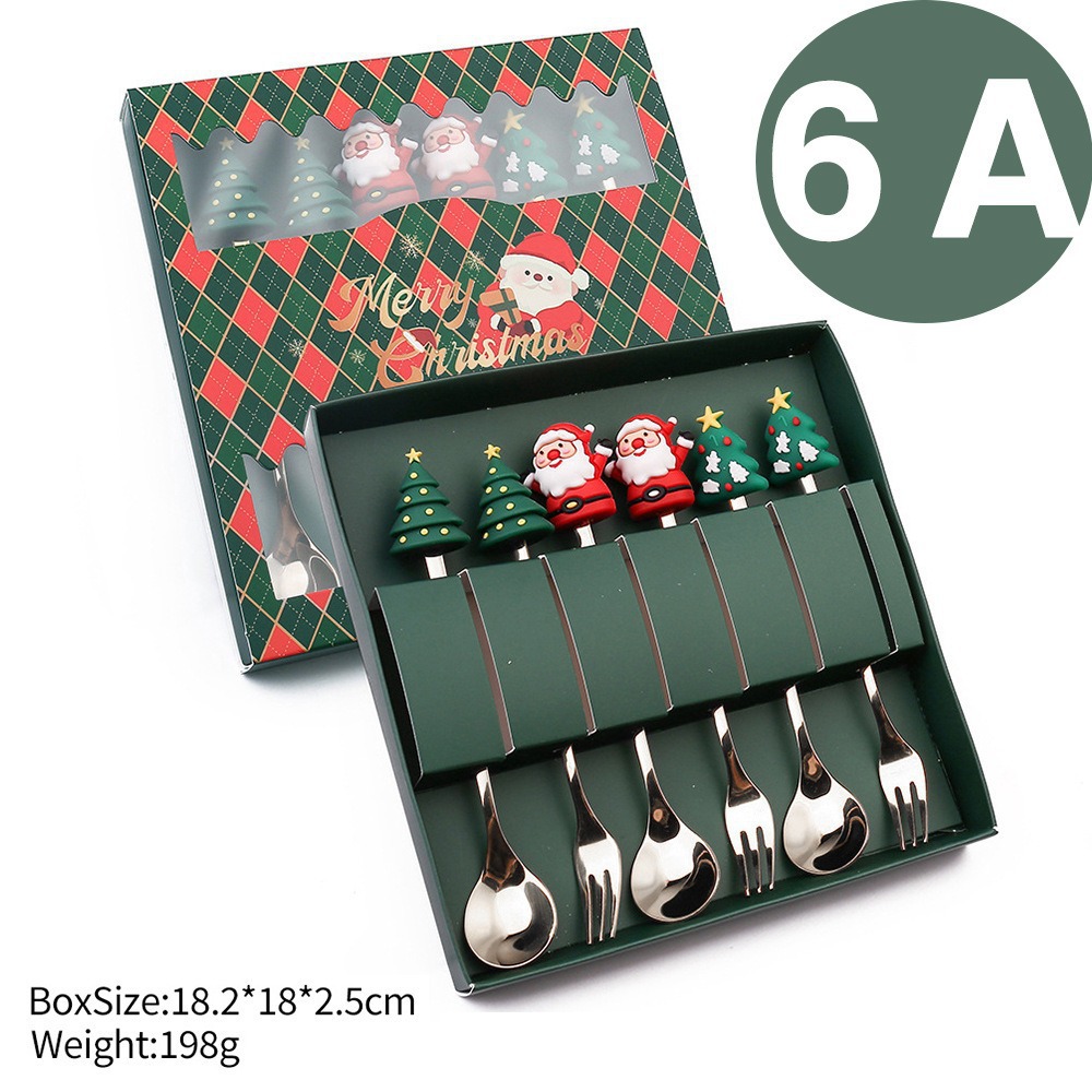 Cuchilleras de acero inoxidable transfronterizas muñecas de Navidad cucharas y tenedores juegos de regalo de café cucharas de postre horquilla de fruta pastel image 29