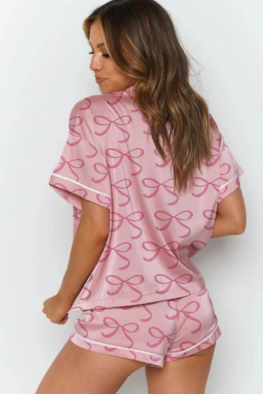Spring Season Holiday Women's Cartoon Style Heart Shape Imitated Silk Polyester Shorts Sets Pajama Sets