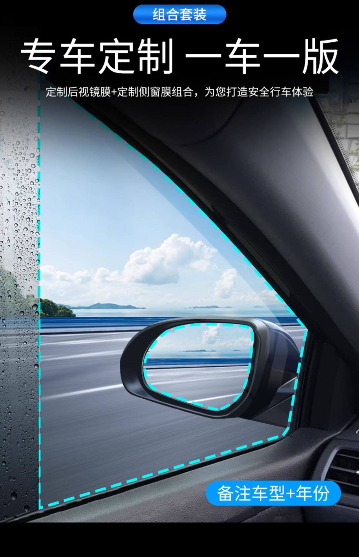 Rearview Mirror Rain-Proof Film for Cars, Anti-Fog and Anti-Glare Reflective Glass Film for Rainy Days, Waterproof Sticker for Reversing Mirrors