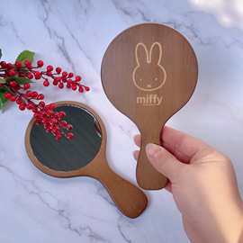 竹制镜子手持米菲化妆镜 实木高清镜 户外随身便携镜现货厂家直销