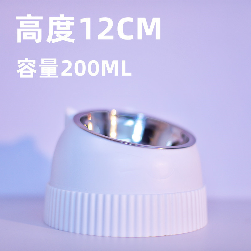 키가 큰 흰색 고양이 200ml 강철 그릇과 흰색 천천히 먹이는 대야