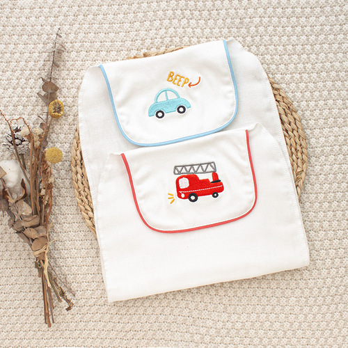Baby gauze sweat-absorbent towel, pure cotton sling, kindergarten sweat-proof towel, children's pad back, four-layer cartoon embroidery, breathable