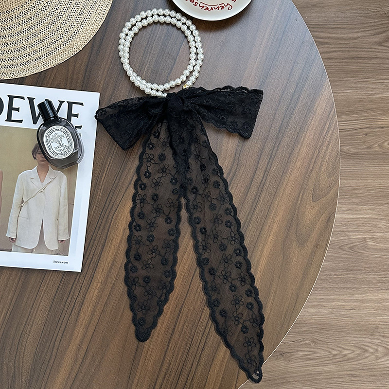 Collar de perlas Nueva bufanda de seda de encaje con cadena de clavícula francesa