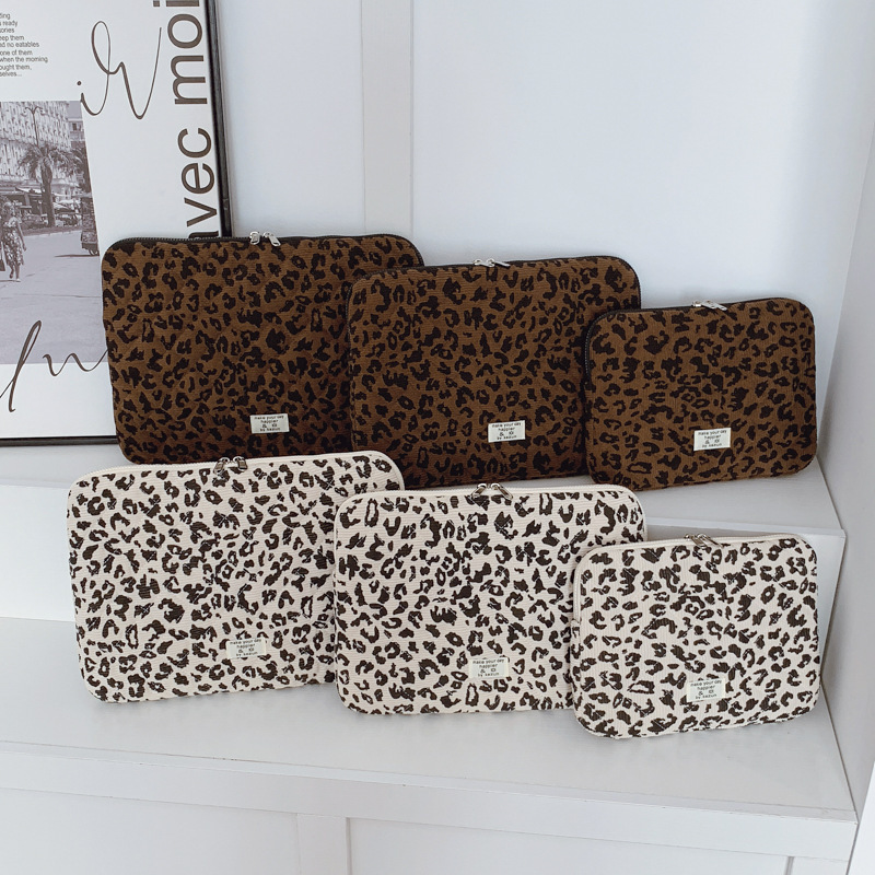 Cross-Border Wholesale 2025 New Korean Style Leopard Print Handheld Laptop Bag Multi-Size Tablet Storage Bag