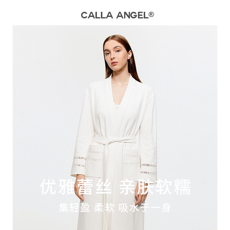 M3AOCALLAANGEL PURE COTTON BATHROBE 여성용 얇은 봄과 여름 부드러운 흡수성 와피 잠자리를위한 빠른 건조 목욕 가운