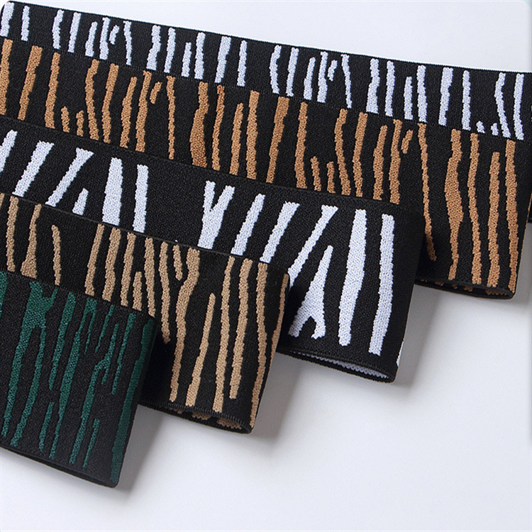 花纹豹纹松紧带 白色条纹橡筋带 黑色间色弹力带 4cm宽提花织带