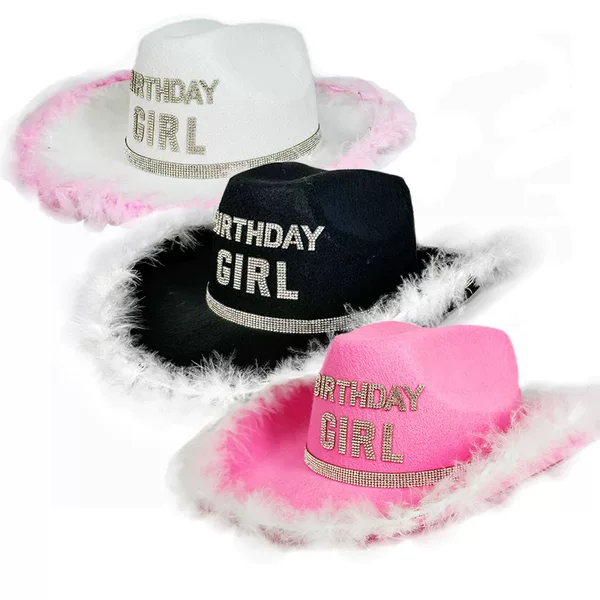 New Birthday Girl Pink Rap Cowboy Hat White Birthday Party Hat Cute birthday Decorative Hat