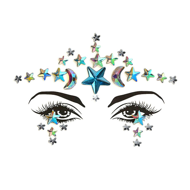 Cruz-frontera nueva cara pegatinas DIY acrílico diamante pegatinas Halloween diamante pegatinas ceja cara pegatinas estrella fiesta