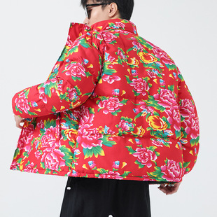 Net red big explosions Chinese style northeast big floral plus size cotton-padded jacket big enough to match cotton-padded jacket men's coat