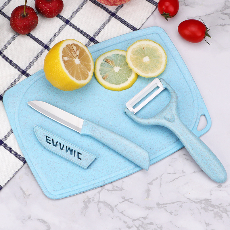 Cuchillo de frutas de acero inoxidable conjunto de cuchillo de planador de melón doméstico dormitorio para estudiantes lindo cuchillo de pelado portátil conjunto de tres piezas