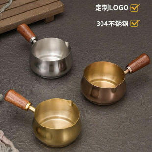 304 Stainless Steel Sauce Cup Wooden Handle Dip Plate Western Restaurant Steak Sauce Cup Tomato Sauce Cup Seasoning Bowl