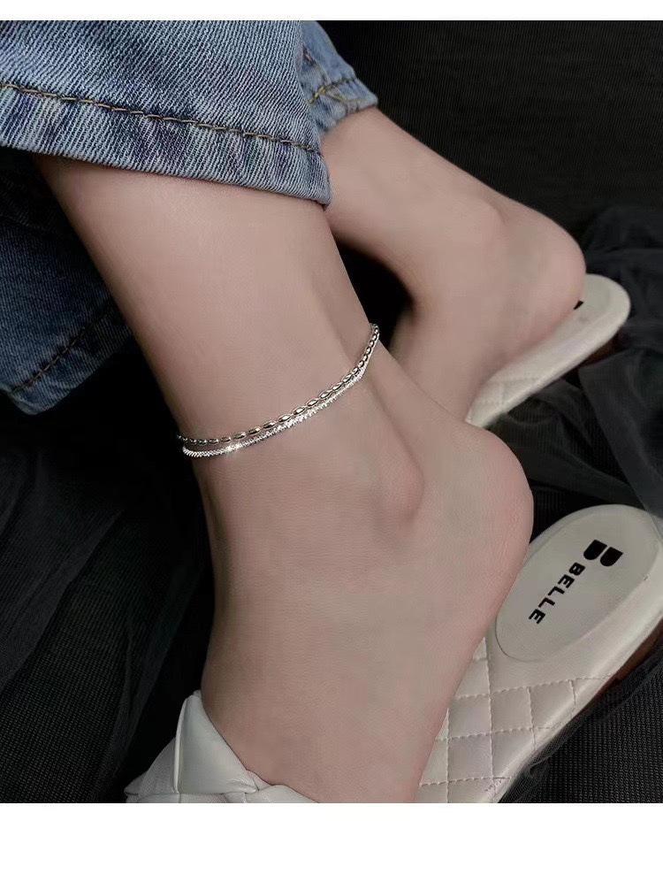 925 plata esterlina de doble capa de arroz de granos de tobillo estrella de cielo para mujeres nuevas moda nichos de alta calidad estilo versátil joyería de plata