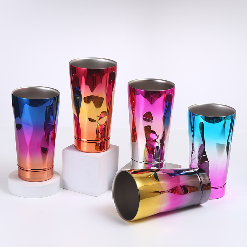 跨境直供渐变电镀啤酒杯 304不锈钢时尚真空冰霸杯车载便携汽车杯