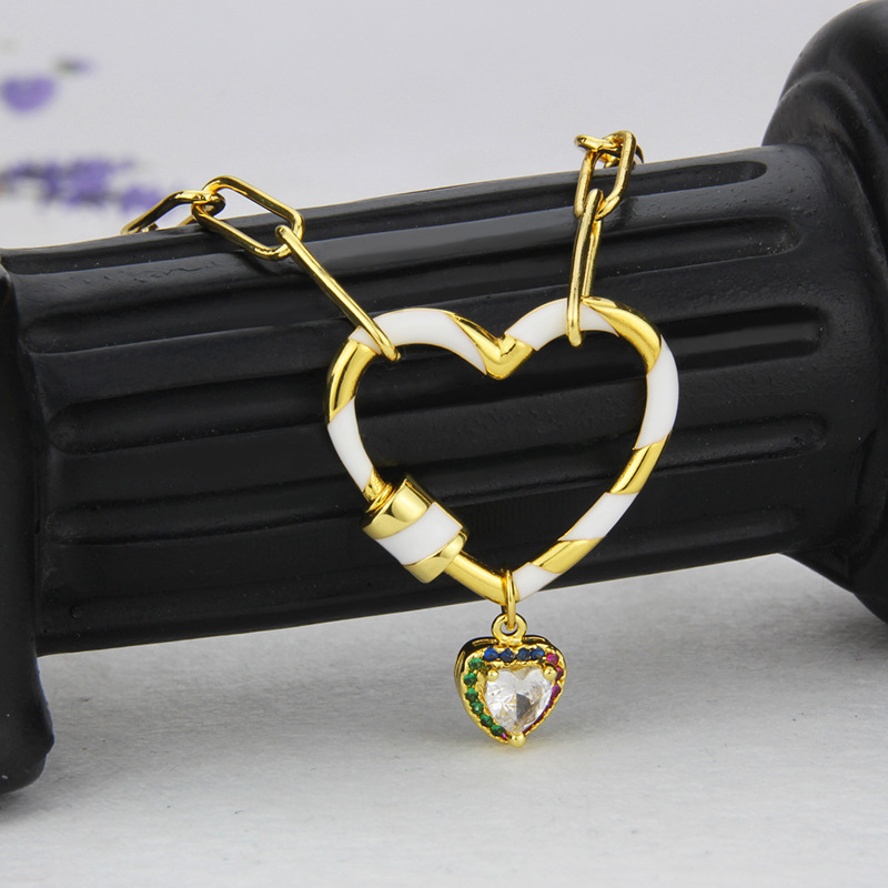 Simple Heart Combination Pendant Inlaid Zirconium Hip-hop Combination Necklace display picture 3