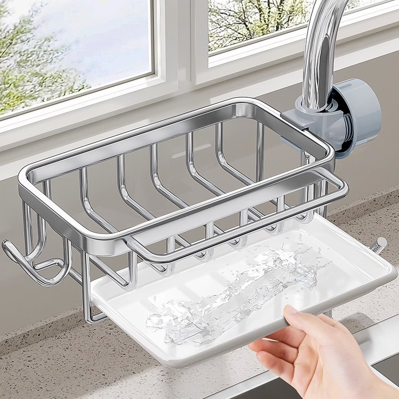 Kitchen faucet rack, dishwashing & vegetable-washing sink accessories, household draining basket, multi-functional cloth storage shelf
