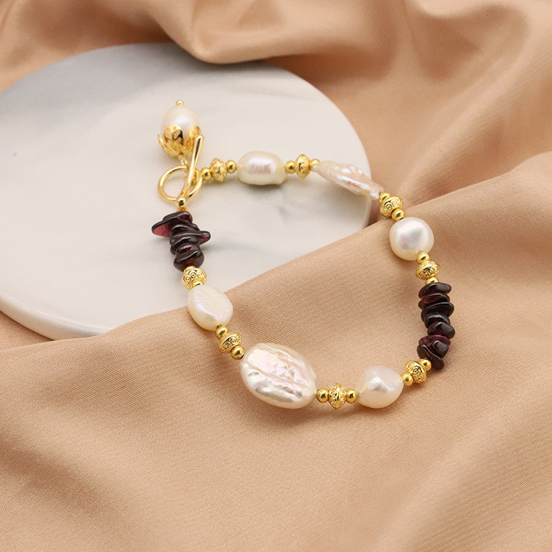 Natural barroco granado púrpura diseño de pulsera de nicho de alta calidad pulsera ligera lujosa transfronteriza joyería en vivo