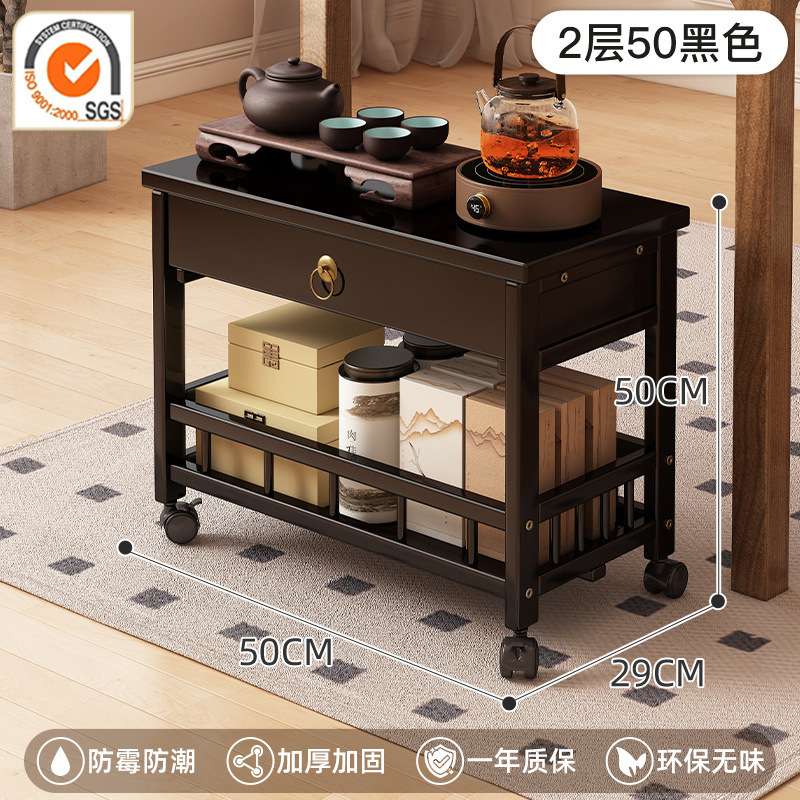 新しい中国風のモバイルコーヒーテーブル肥厚カート収納ラックオフィススタディティーテーブル車輪付きティーキャビネット|undefined