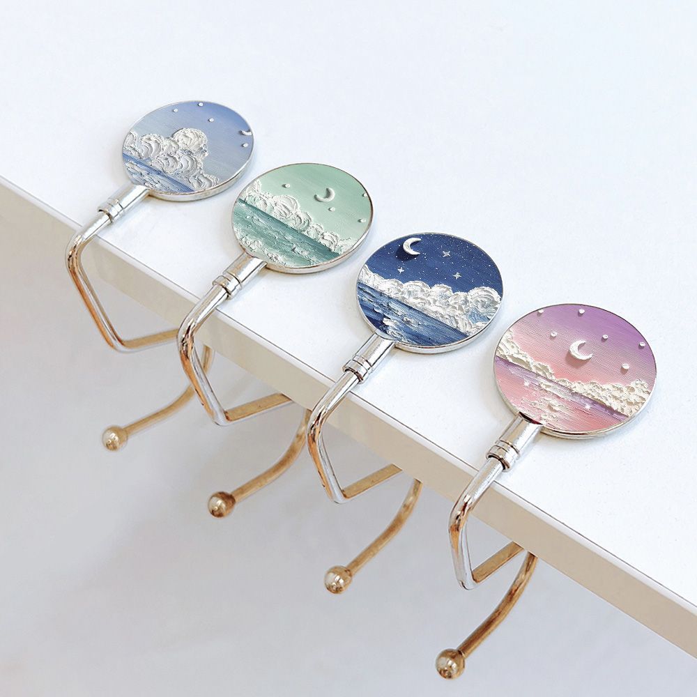 Pintura al óleo nebulosa luna mar mochila de estudiantes gancho de escritorio de escritorio desmontable gancho de escritorio antideslizante