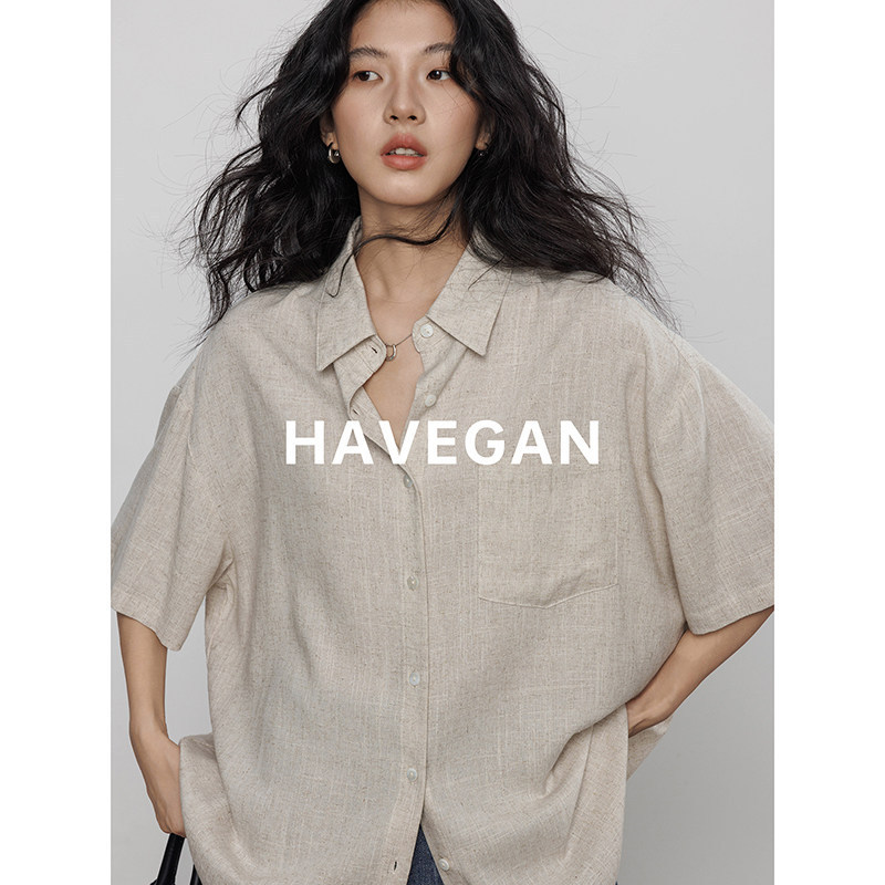 Havegan/Design-Inspired Short-Sleeved Shirt for Women 2026 New Summer Resort Style Workwear Linen Top Havegan/Design-Inspired Short-Sleeved Shirt for Women 2026 New Summer Resort Style Workwear Linen Top