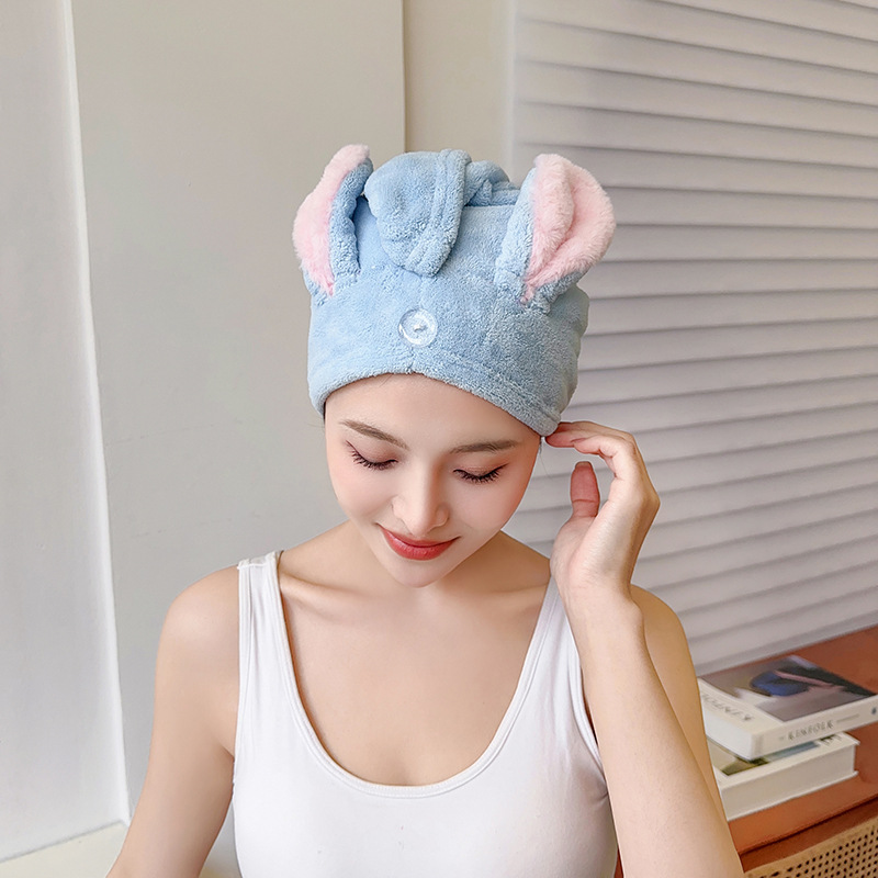 Absorbent Rabbit Ear Hair Drying Cap For Children And Adults_voghion.com
