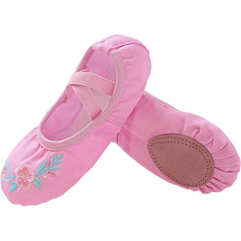 En stock zapatos de baile para niños zapatos de baile de ballet zapatos de práctica corporal zapatos de satén bordados nuevos zapatos de garra de gato zapatos de yoga