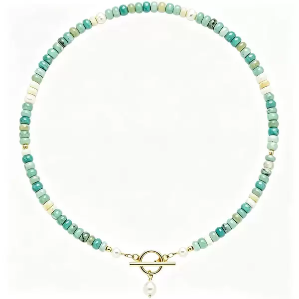 Cross-Border Popular Natural Stone Pearl Beaded Necklace with Ot Clasp Pendant Bohemian Summer Beach Jewelry Accessory