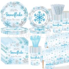 青い雪のテーマの使い捨て紙皿のテーブルクロスのティッシュの祝日の誕生日のパーティーのセットの装飾の配置用品