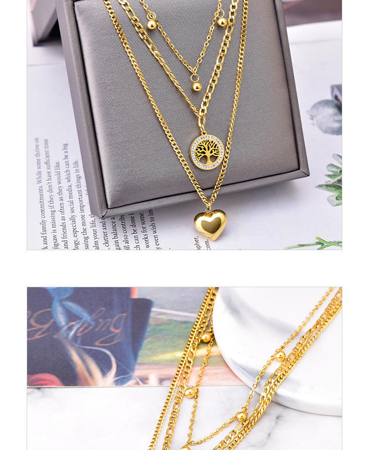 Fashion Heart Shape Titanium Steel Plating Zircon Layered Necklaces 1 Piece display picture 3