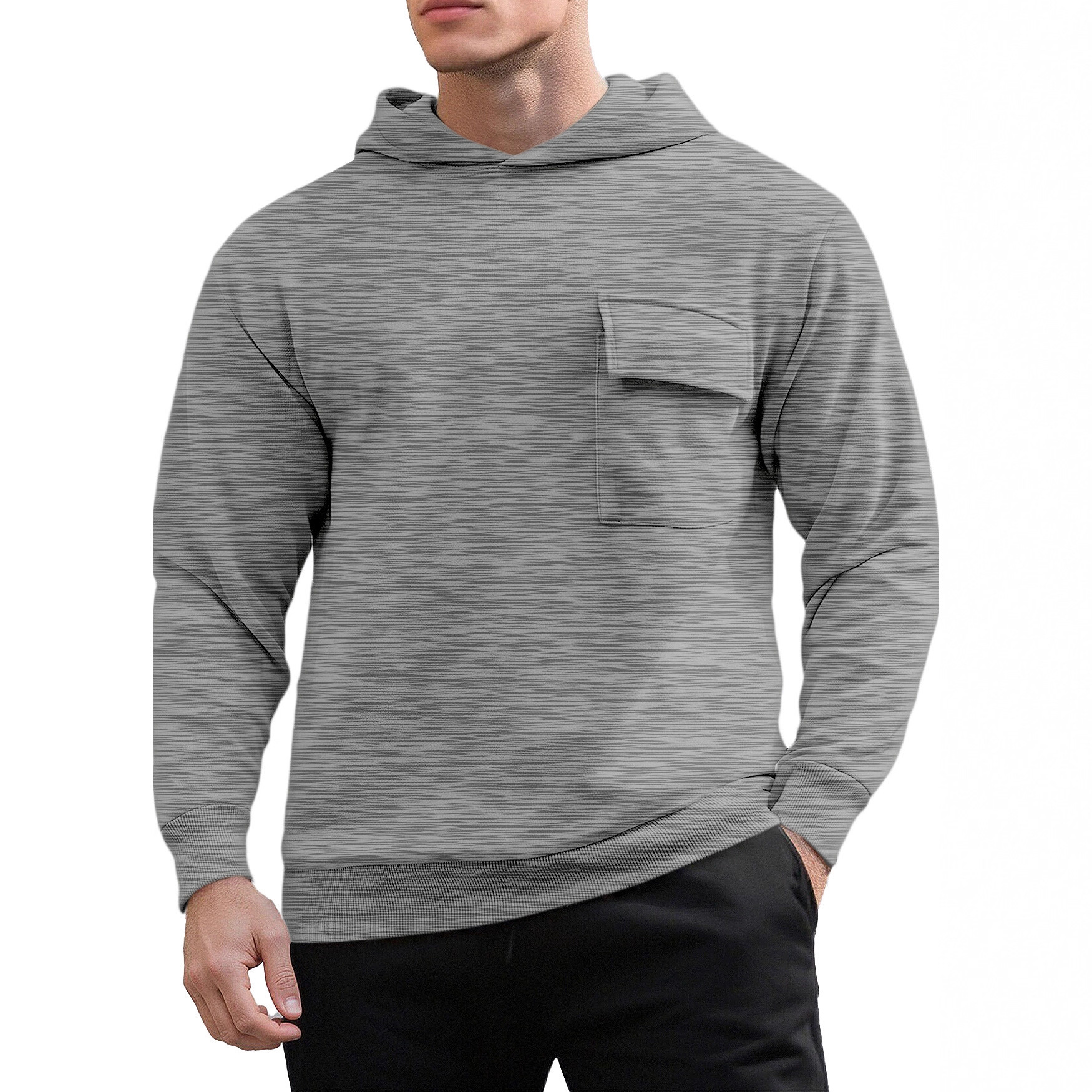 Nouveau pull ample et décontracté d'automne et d'hiver, couleur unie, avec bonnet et veste à poches_voghion.com