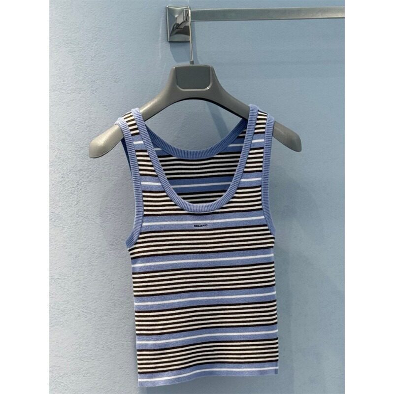Nanyou High-End 26 Summer New Letter Embroidery Logo Color-Block Striped Slim Fit Ribbed Knit Tank Top for Women