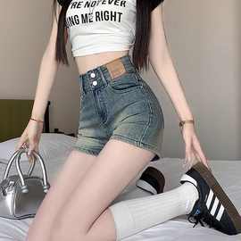 夏季牛仔短裤女新款高腰修身显瘦纯欲风辣妹提臀热裤跨境