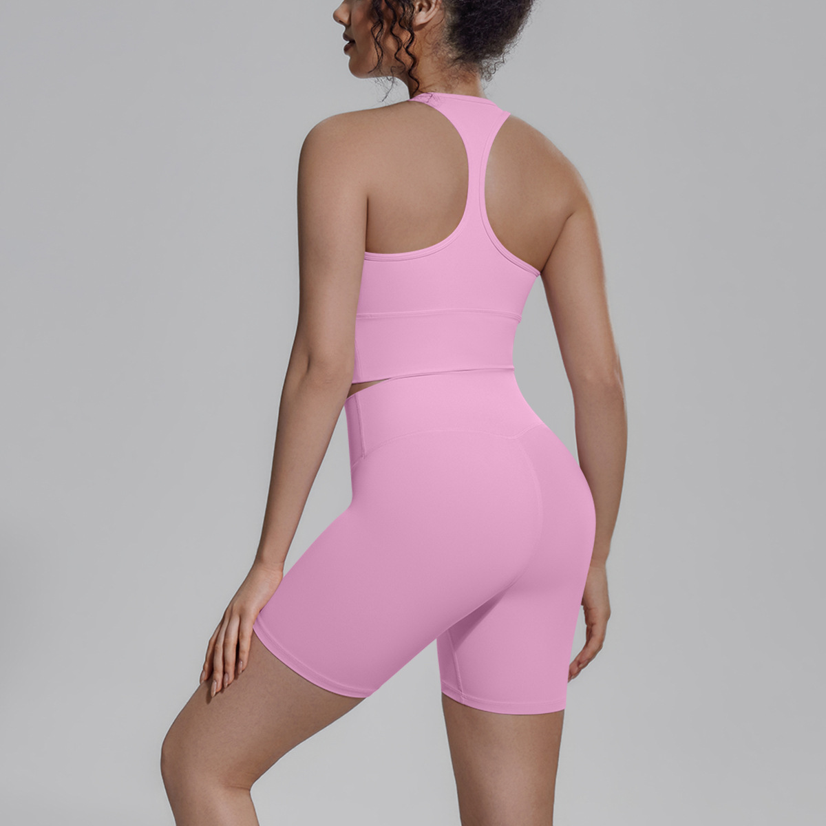 Cross-border sólido doble cara brocade belleza de espalda ajustado y transpirable traje de yoga conjunto de entrenamiento deportivo correr fitness dos piezas conjunto de mujeres image 19