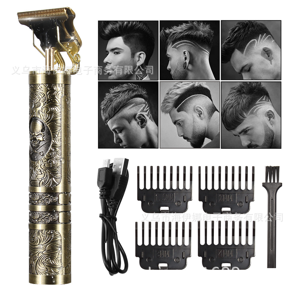 Exclusivo transfronterizo para hiena carga USB aceite pelo Clipper pirata eléctrico pelo Clipper pelo estilista talla metal pelo Clipper