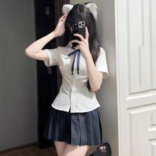 小岛原创jk收腰短袖衬衫女秋制服夏季学院风日系校供感纯欲风衬衣